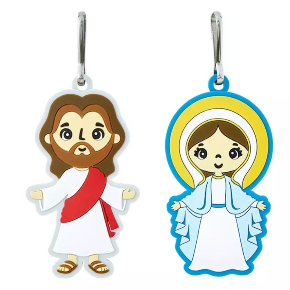 Jesus and Blessed Mother Mary rubber backpack tag set 4.5”L for backpacks purses